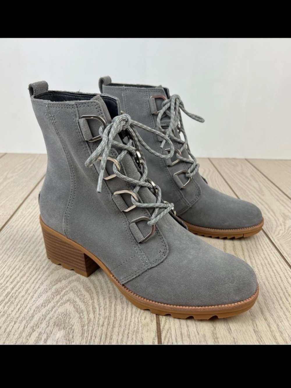 Sorel Cate Leather Lace-up Ankle Boots US9.5 Quarry (Grey) Gum 2 Waterproof $190